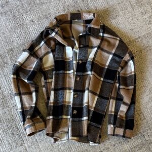 Plaid Button-Up Shirt in Brown and Black